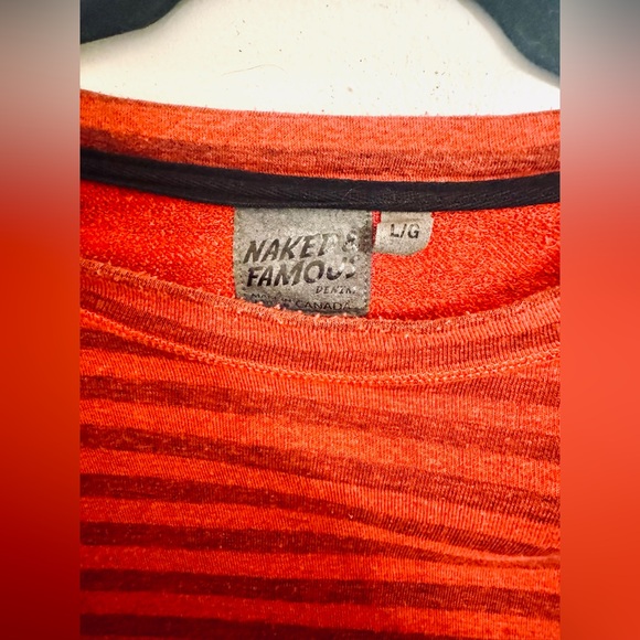 Naked and famous tonal red striped long sleeve knit t-shirt - Picture 2 of 3